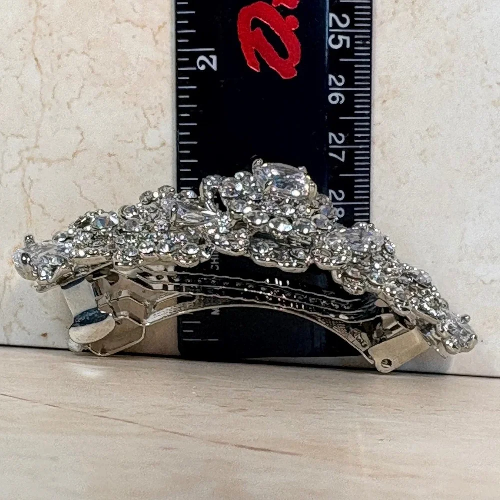 Ever Faith‎ Rhinestone Barrette Silver Tone Crystal Hair Clip Women NIB